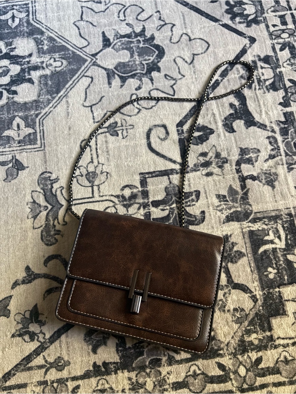 Amazon Dark Brown Leather Crossbody Bag with Chain Strap